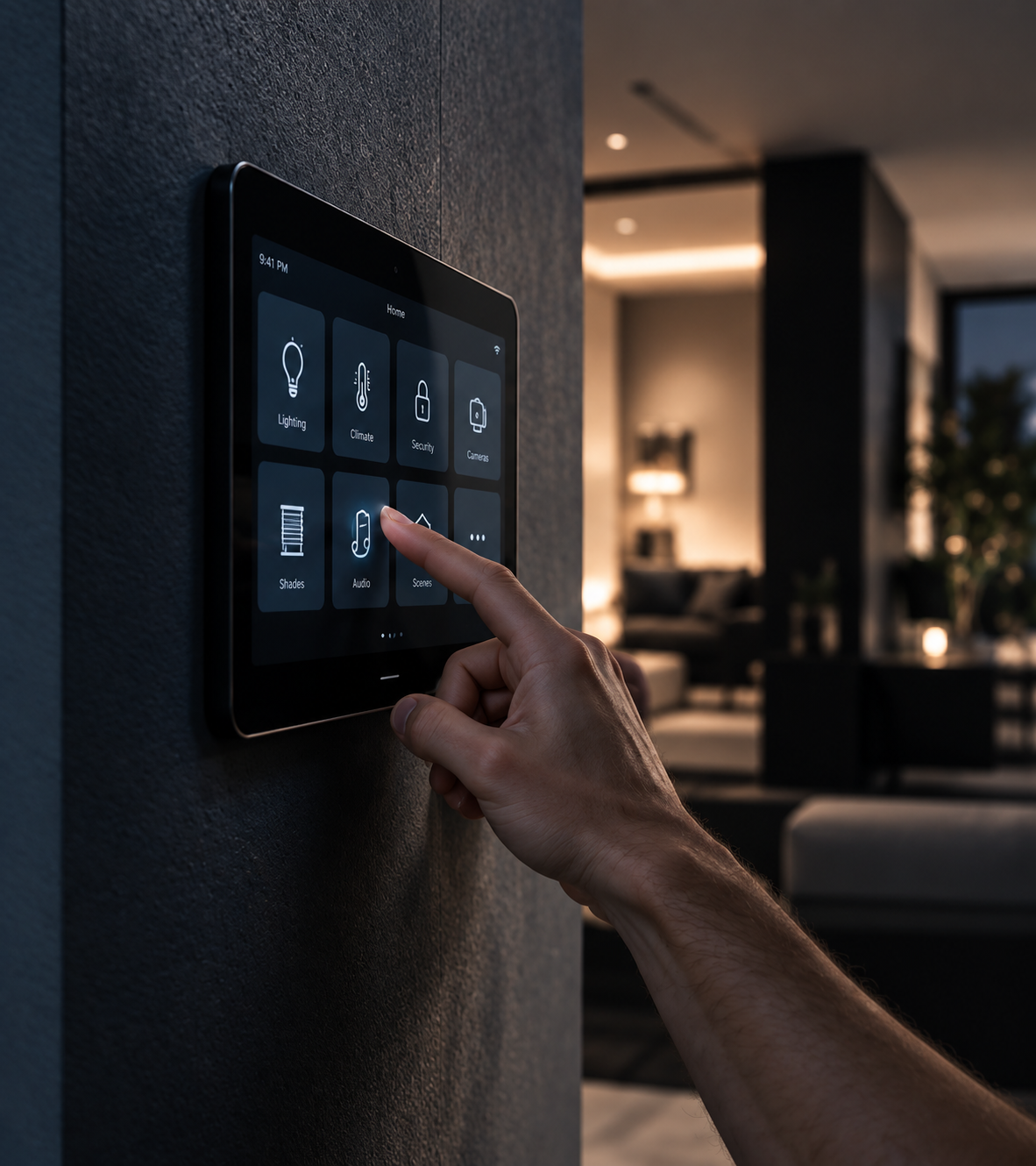 Access control panel installed on an interior wall